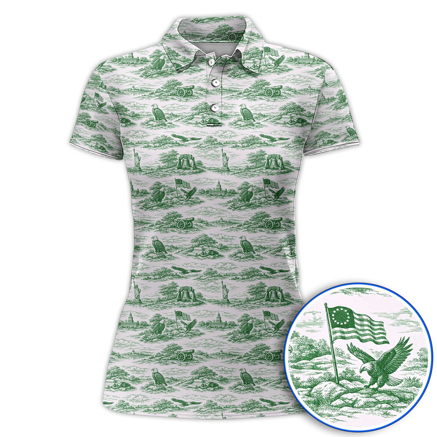 America 250th Patriotic Golf Polos, USA Toile De Jouy Pattern Golf Shirt For Golfer, Crazy Golf Shirt