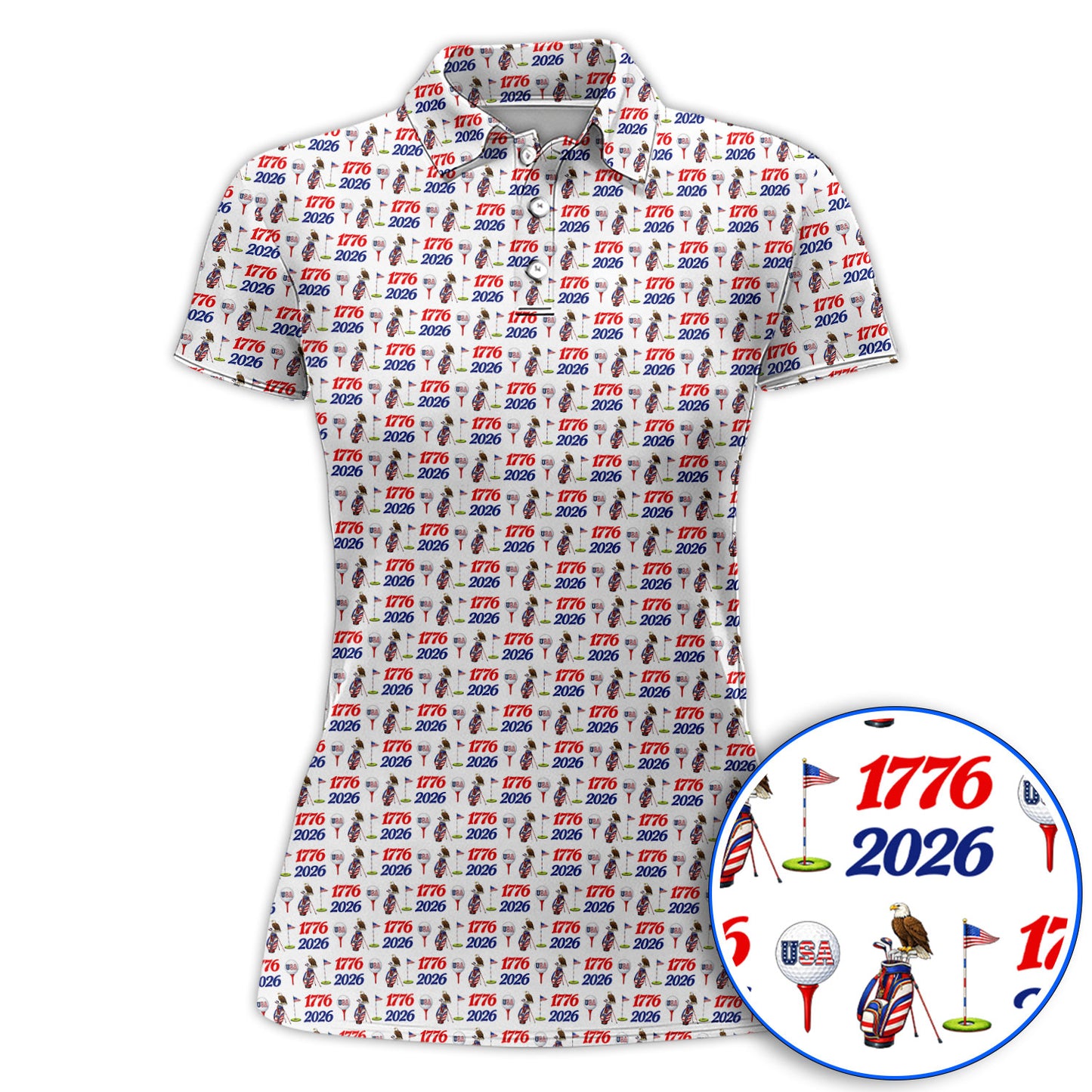 USA 1776–2026 Patriotic Golf Polos, American Flag & Eagle Pattern Golf Shirt, Golf Gift For Golfer