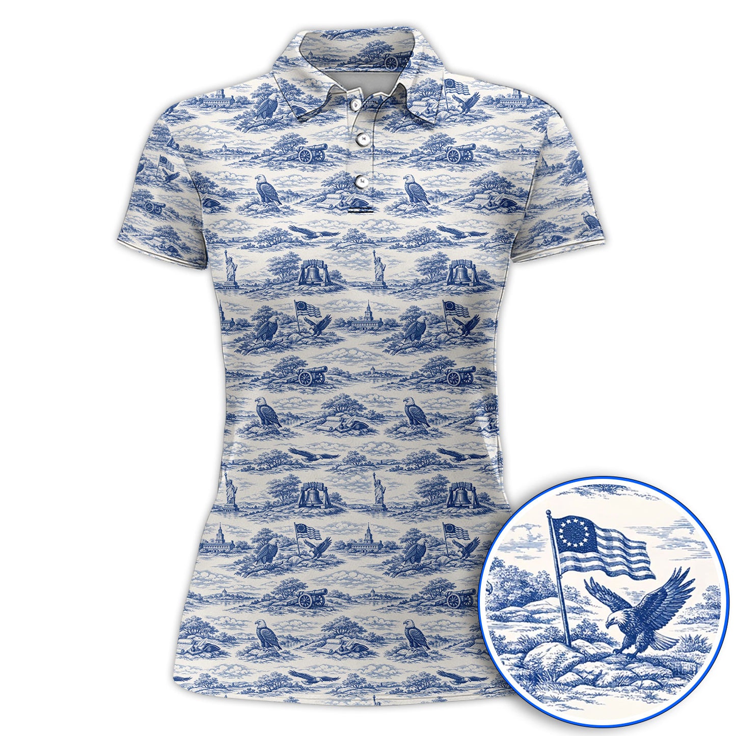 America 250th Patriotic Golf Polos, USA Toile De Jouy Pattern Golf Shirt For Golfer, Crazy Golf Shirt