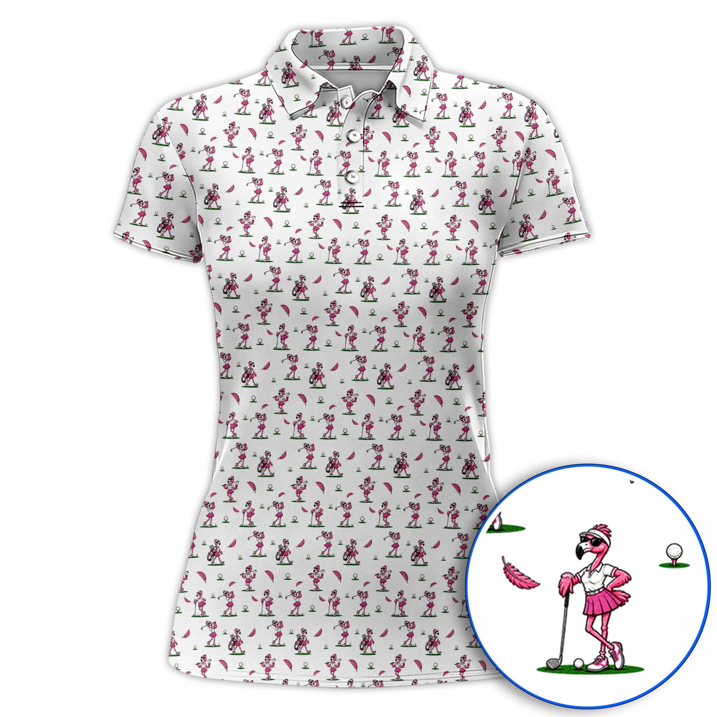 Funny Flamingo Pattern Golf Shirt, Pink Flamingo Golf Polos For Bird Lover, Unique Golf Gift For Golfer