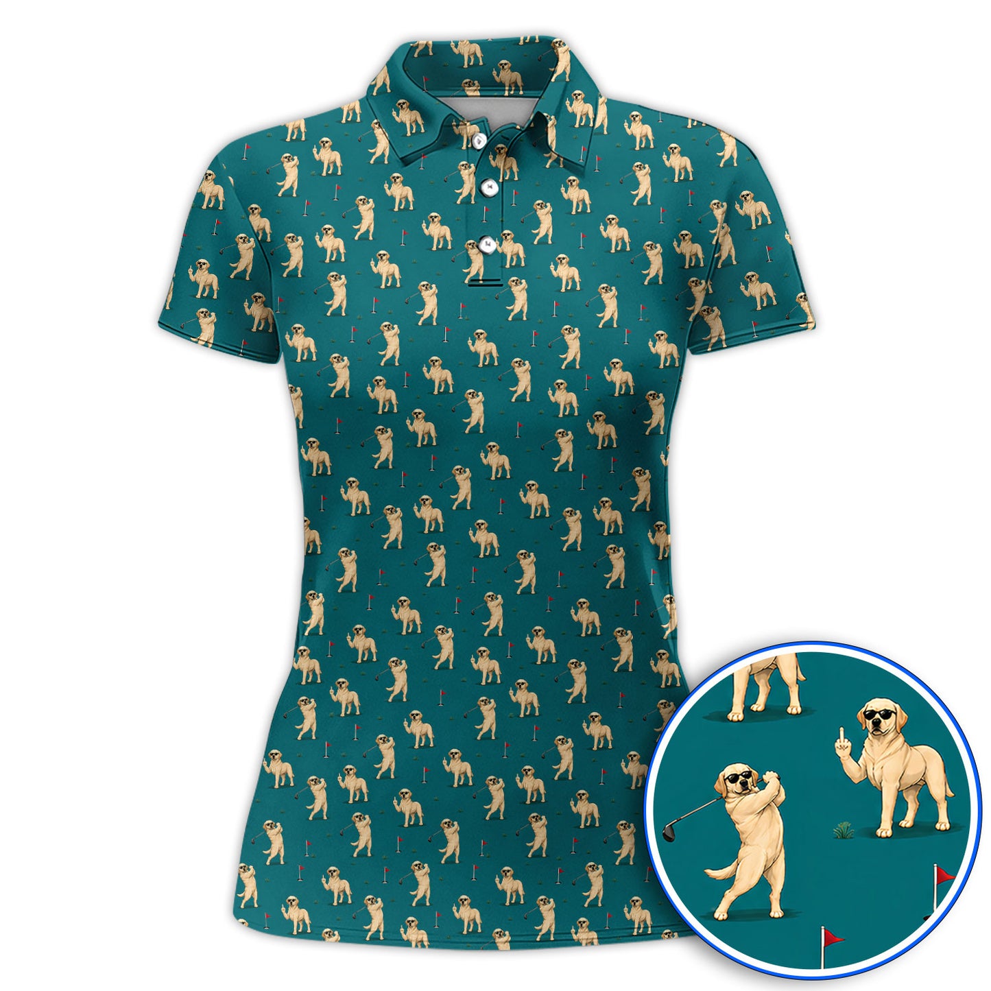 Funny Labrador Middle Finger Pattern Golf Shirt, Savage Dog Sunglasses Golf Polos, Crazy Labrador Lover Gift For Golfer