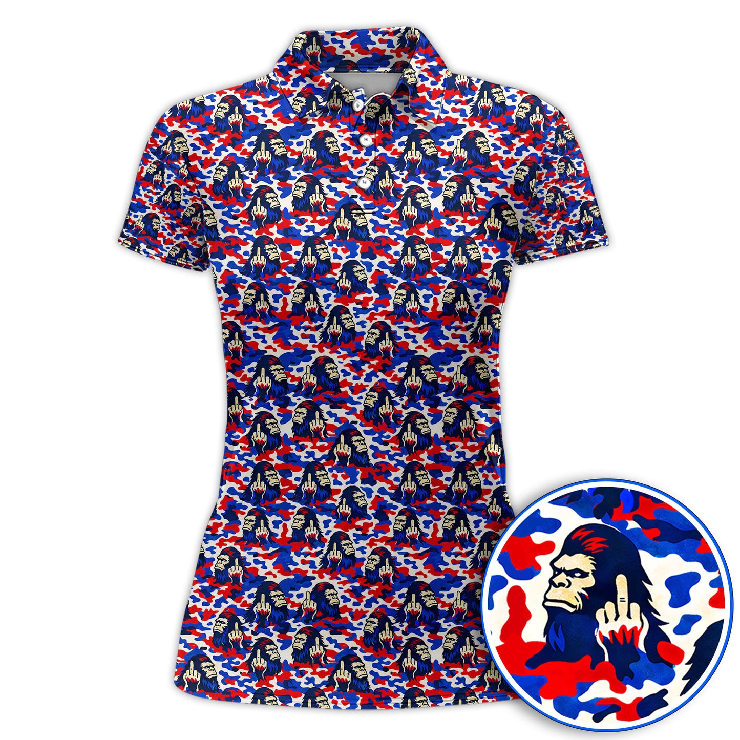 Funny Patriotic Bigfoot Golf Polos , USA Camo Sasquatch Golf Shirt, Golf Gift For Golfer
