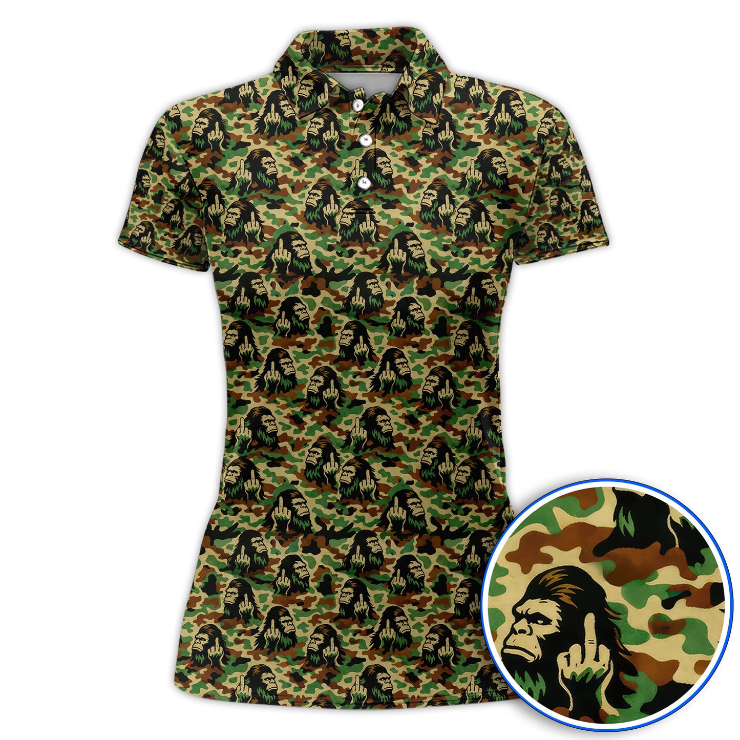 Funny Bigfoot Camo Pattern Golf Polos, Sasquatch Golf Shirt For Golfer, Crazy Golf Shirts For Men