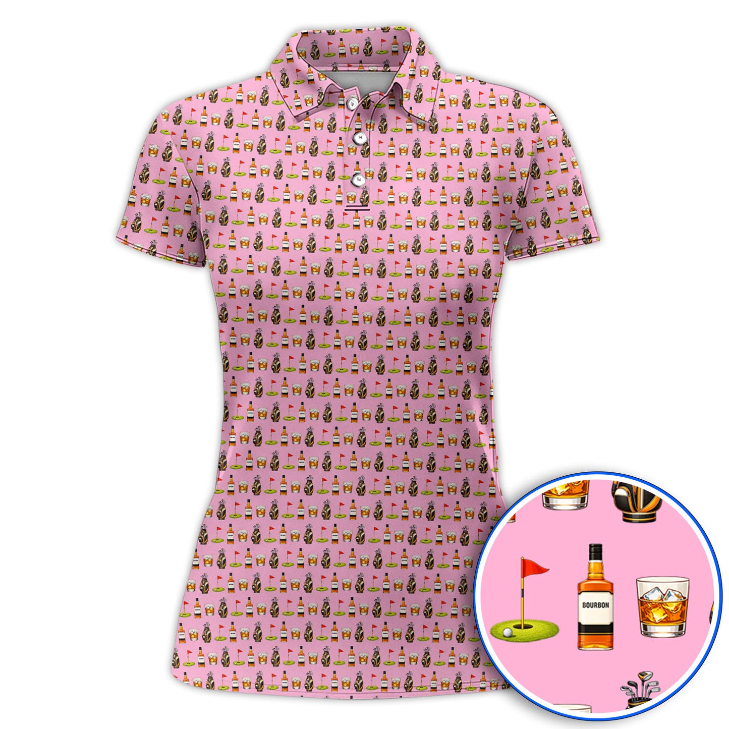 Bourbon Pattern Golf Shirt, Funny Golf Polos For Golfer, Golfer Whiskey Shirt For Golf Lovers