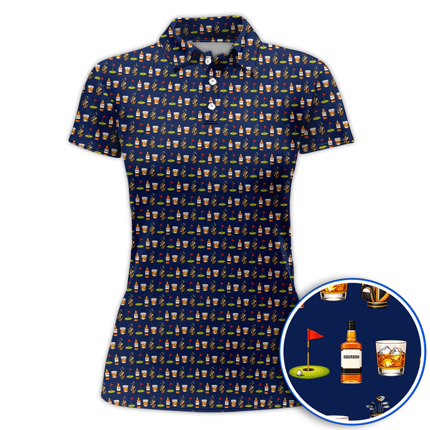 Bourbon Pattern Golf Shirt, Funny Golf Polos For Golfer, Golfer Whiskey Shirt For Men