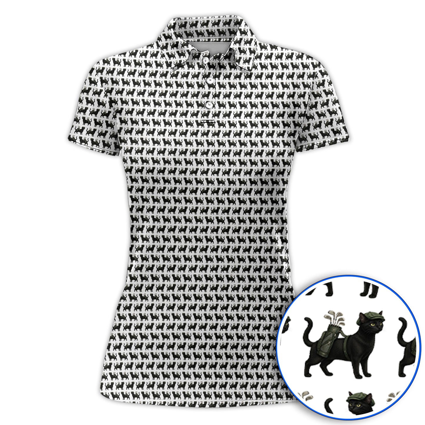Cat Pattern Golf Shirt, Funny Pet Lover Golf Polos, Crazy Golf Gift For Golfer
