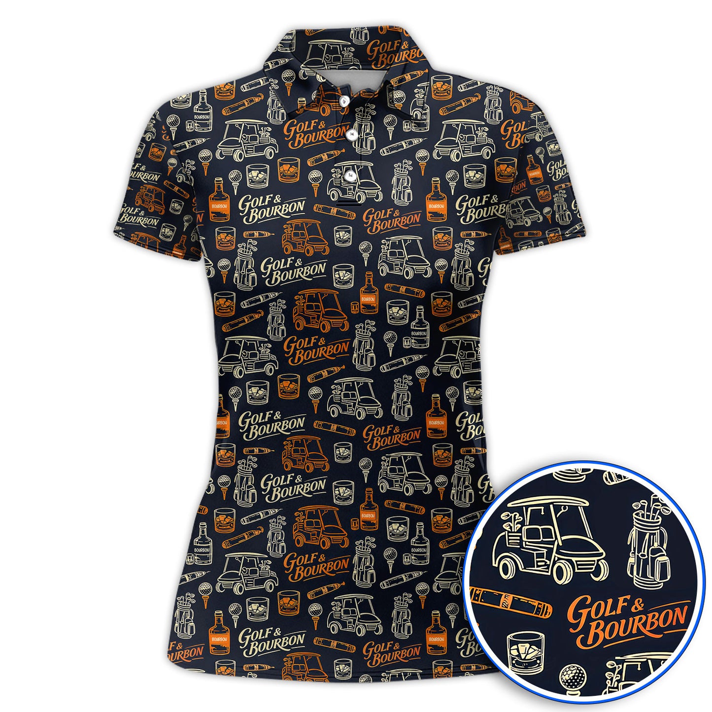 Golf & Bourbon Pattern Golf Polos, Crazy Golf Shirt For Golfer, Golf Gift For Men