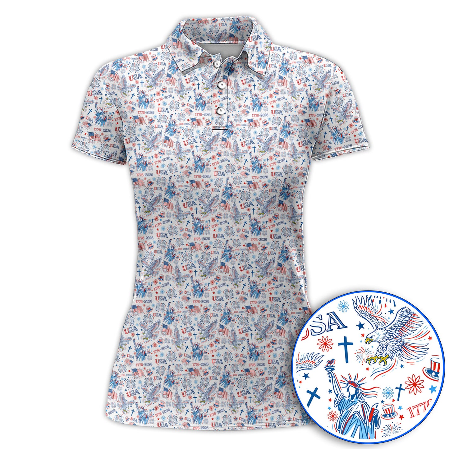 USA 1776–2026 Pattern Golf Polos, Eagle & Liberty Golf Shirt For Golfer, 4th of July Golf Shirts
