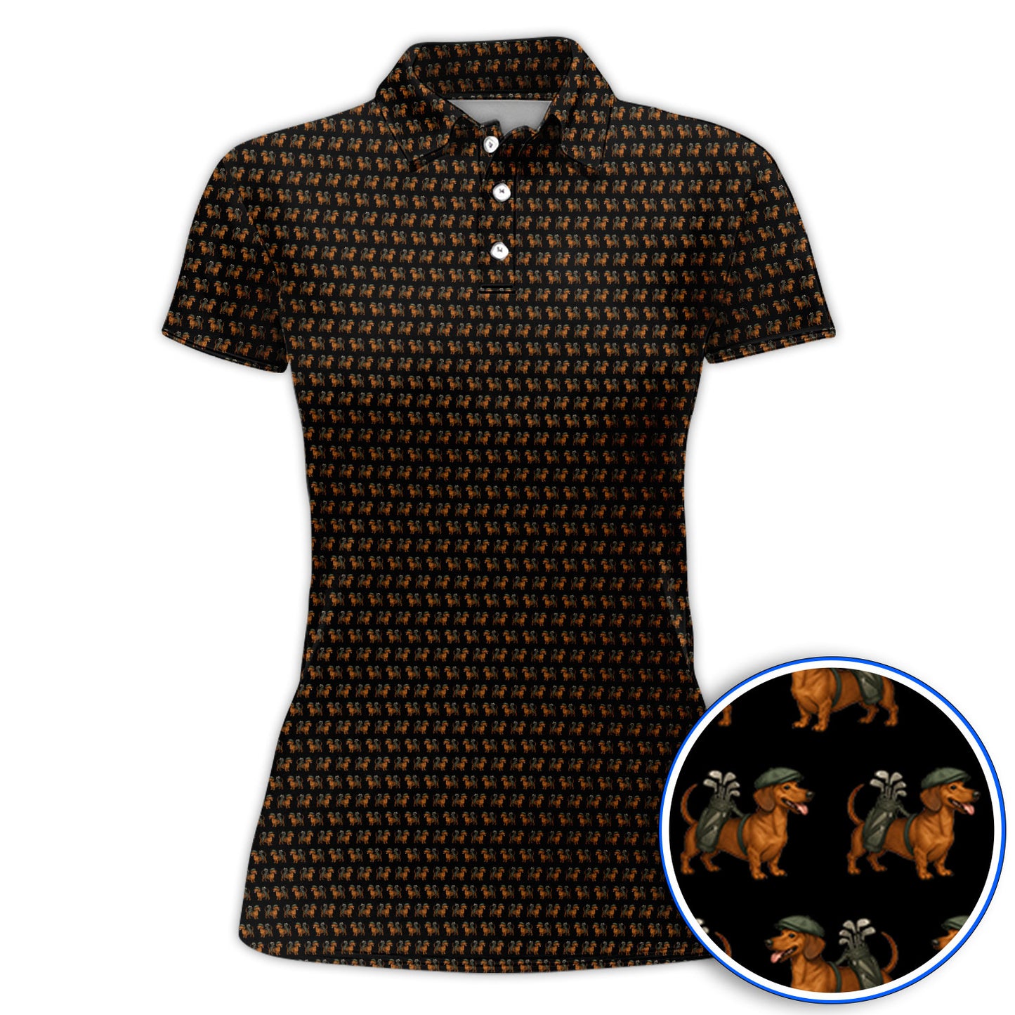 Funny Dachshund Pattern Golf Polos, Crazy Wiener Dog Golf Shirt For Men, Golf Shirt For Golfer