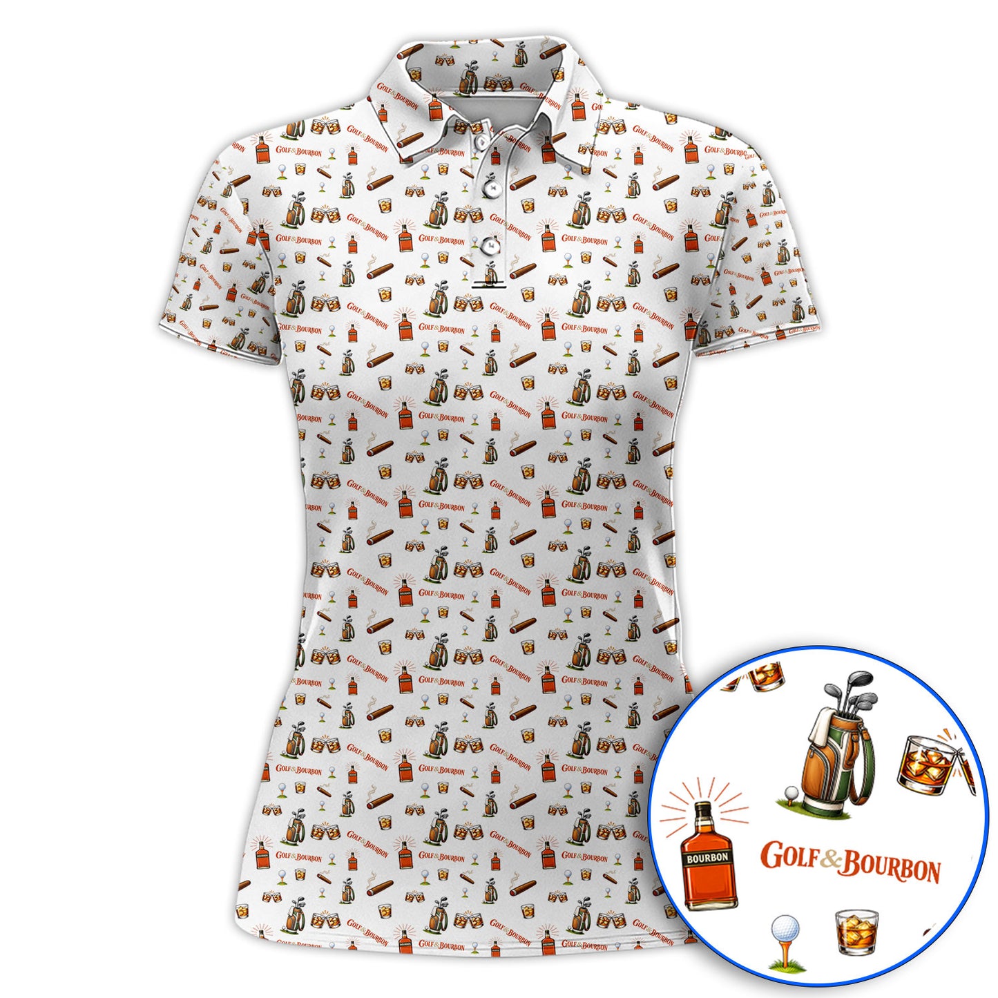 Golf & Bourbon Pattern Polos, Funny Golf Shirt For Golfer, Golfer Whiskey Shirt