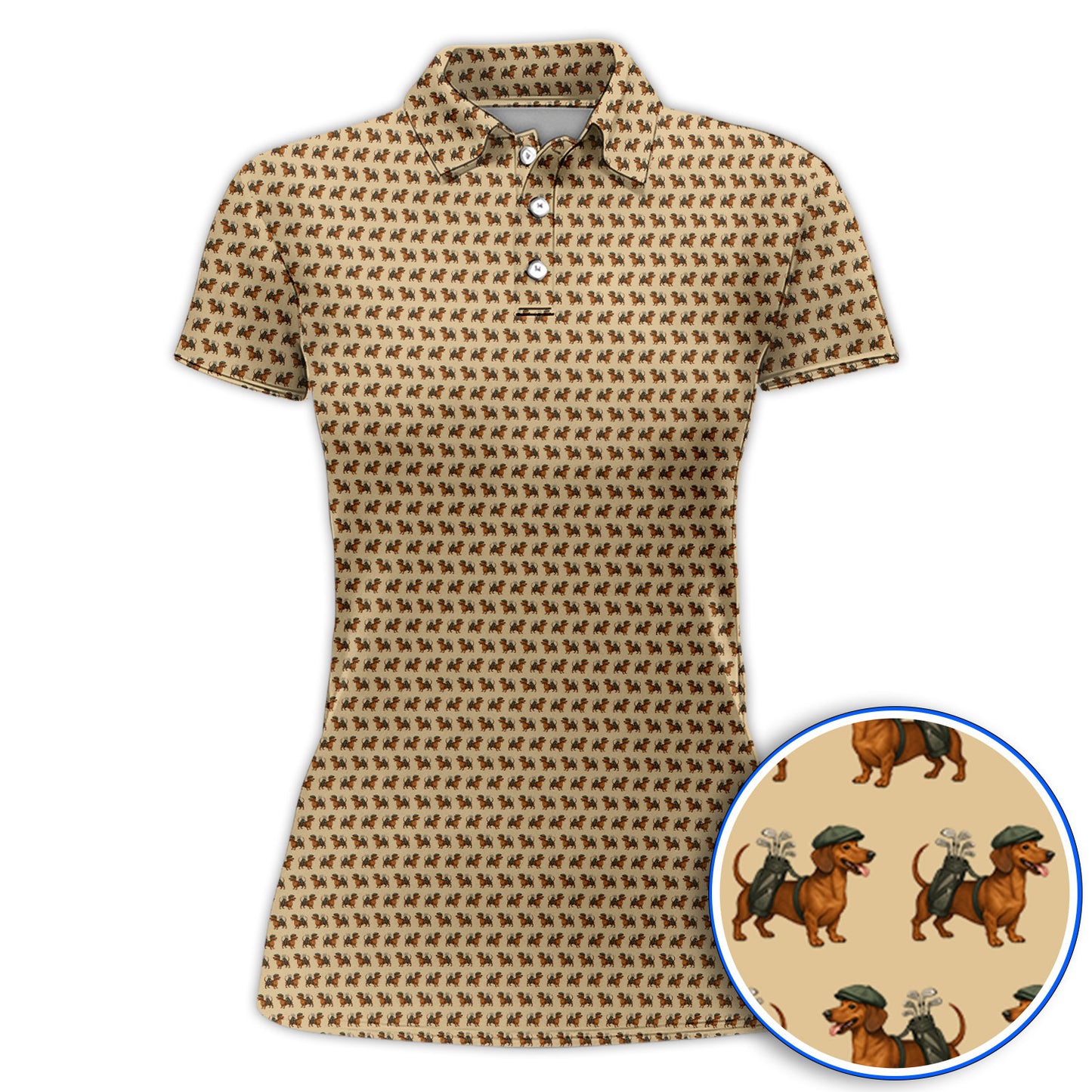 Funny Dachshund Pattern Golf Polos, Crazy Wiener Dog Golf Shirt For Men, Golf Shirt For Golfer
