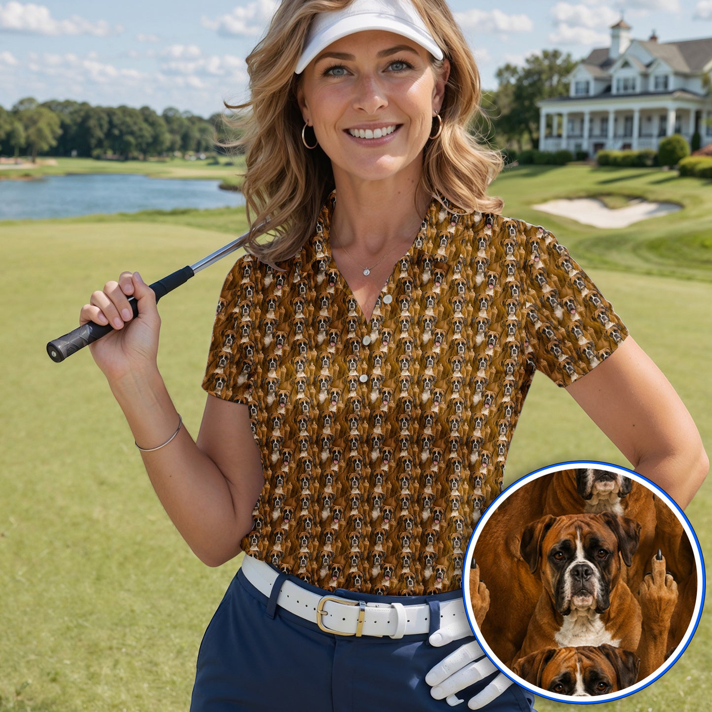 Crazy Boxer Middle Finger Golf Polos, Boxer Pattern Golf Shirt for Golfer, Golf Gift for Dog Lovers