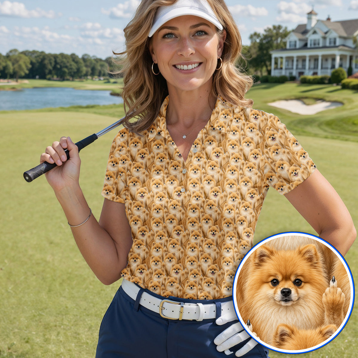 Crazy Pomeranian Pattern Golf Polos, Pomeranian Dog Golf Shirt, Golf Gift For Golfer