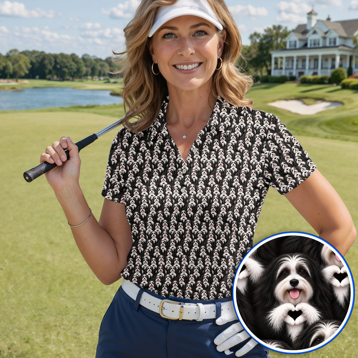 Havanese Dog Pattern Golf Polos, Cute Havanese Lover Golf Shirt, Funny Dog Golf Gift For Golfers