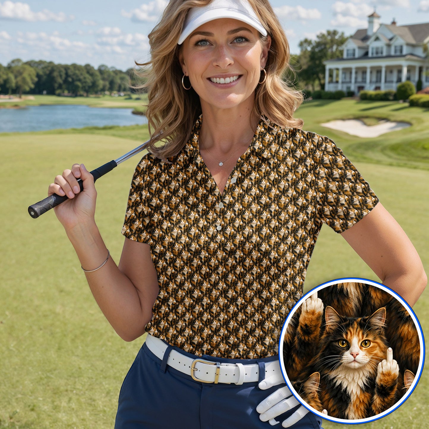 Calico Longhair Cat Golf Polos, Funny Calico Cat Pattern Golf Shirt, Golfer Gift for Cat Lovers