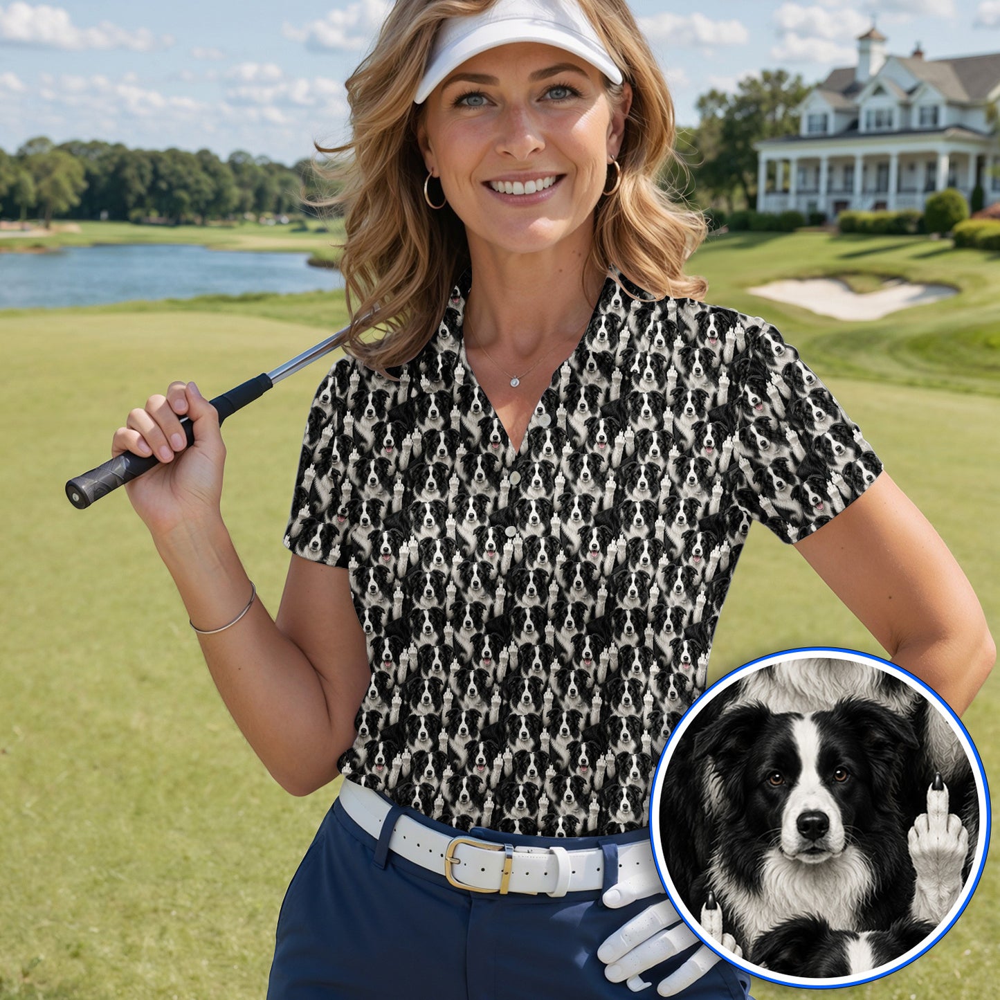 Crayzy Border Collie Golf Shirt, Border Collie Pattern Golf Polos for Golfer, Dog Lovers Golf Gift