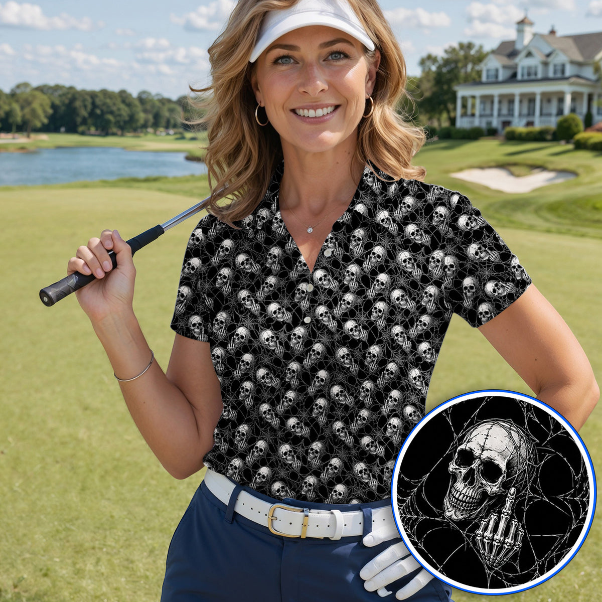 Crazy Skull Pattern Golf Polos, Skeleton Golf Shirt, Unique Golf Gift For Golfer