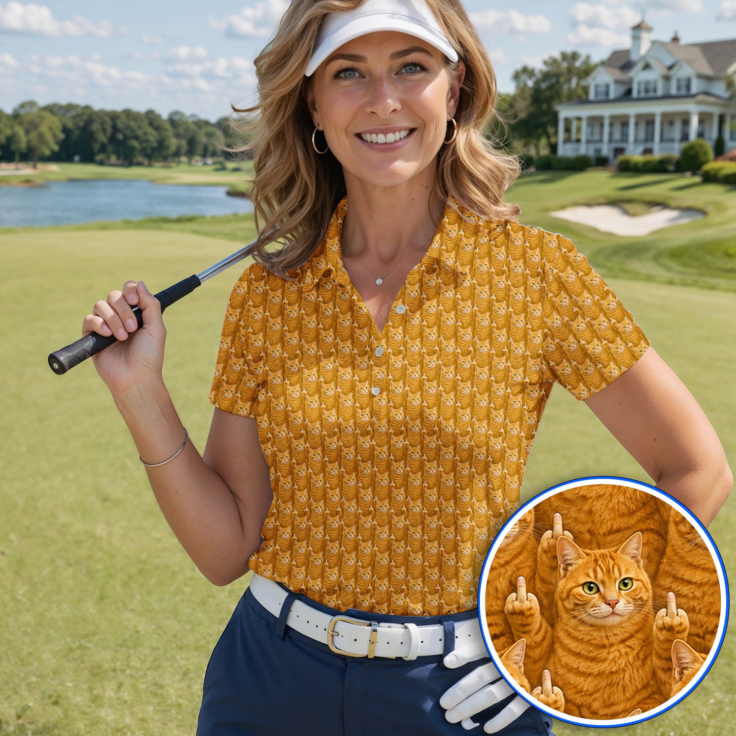 Ginger Cat Pattern Golf Shirt, Funny Cats Golf Polos, Golf Gift For Golfer