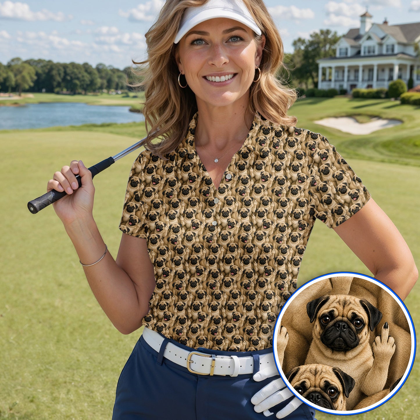 Crazy Pug Golf Shirt, Pug Pattern Golf Polos, Dog Lover Golf Gift