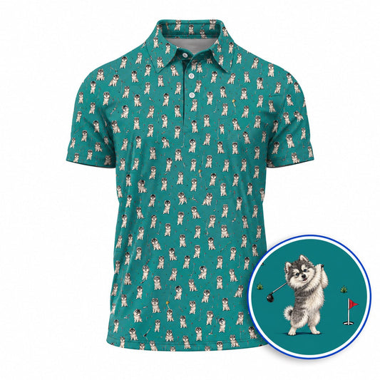 Pomsky Pattern Golf Shirt, Pomsky Dog Golf Polos, Funny Golf Gift For Golfer