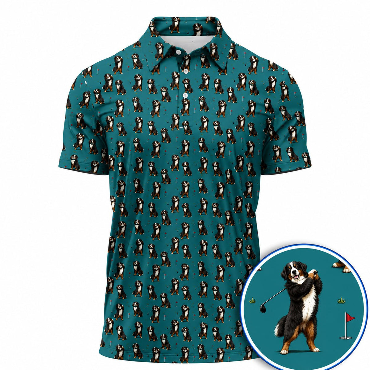 Bernese Mountain Pattern Golf Shirt, Bernese Mountain Dog Golf Polos, Funny Golf Gift For Golfer