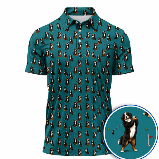 Bernese Mountain Pattern Golf Shirt, Bernese Mountain Dog Golf Polos, Funny Golf Gift For Golfer