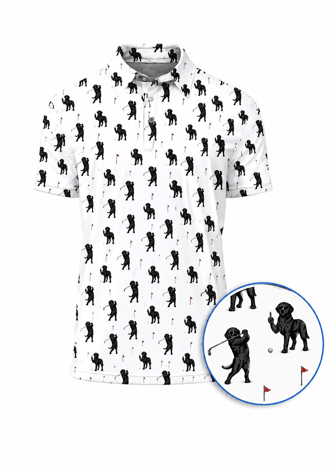 Funny Black Labrador Golf Polos, Lab Dog Pattern Golf Shirt, Crazy Golf Gift For Golfer