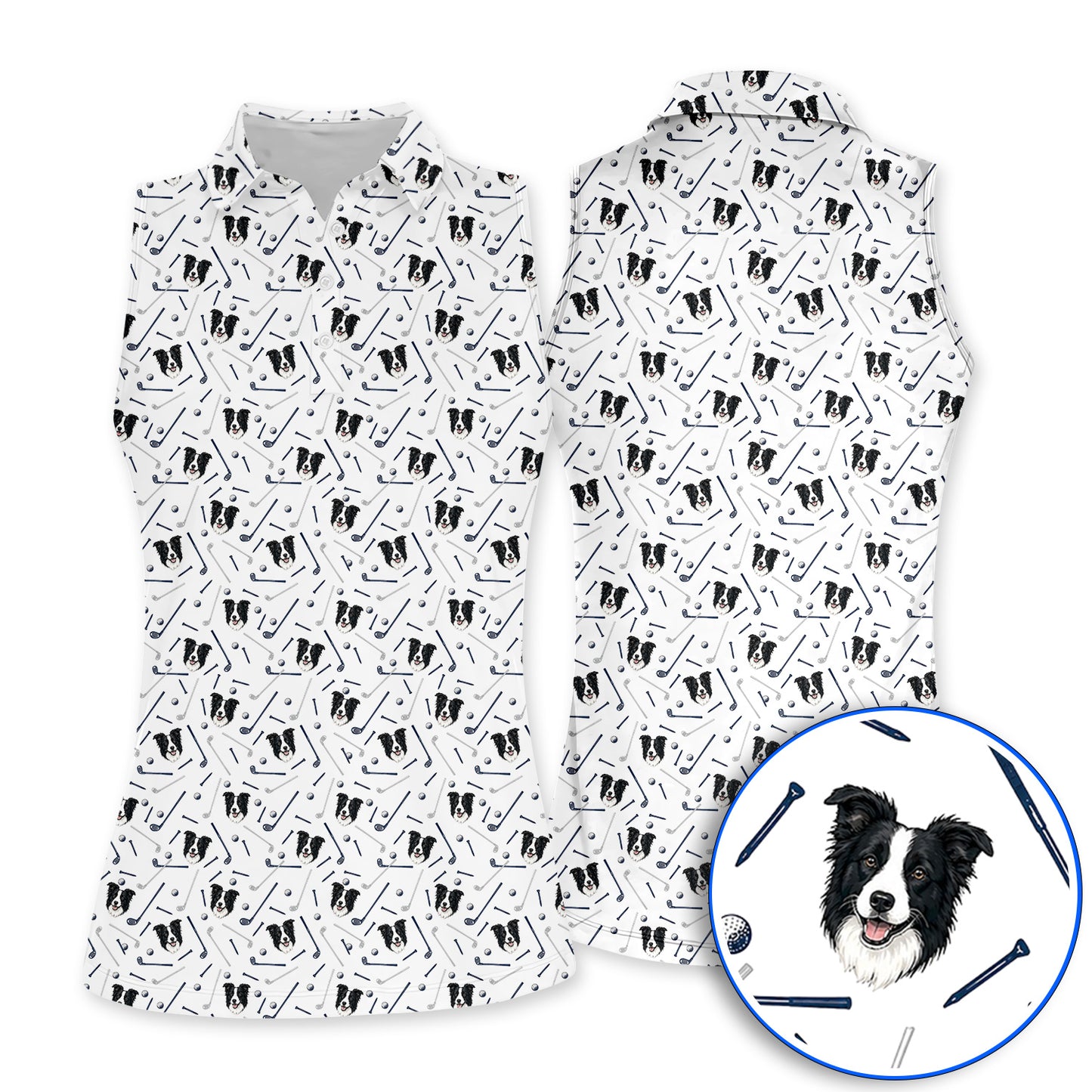 Funny Border Collie Golf Polos, Border Collie Pattern Golf Shirt for Dog Lovers, Golf Gift for Golfer
