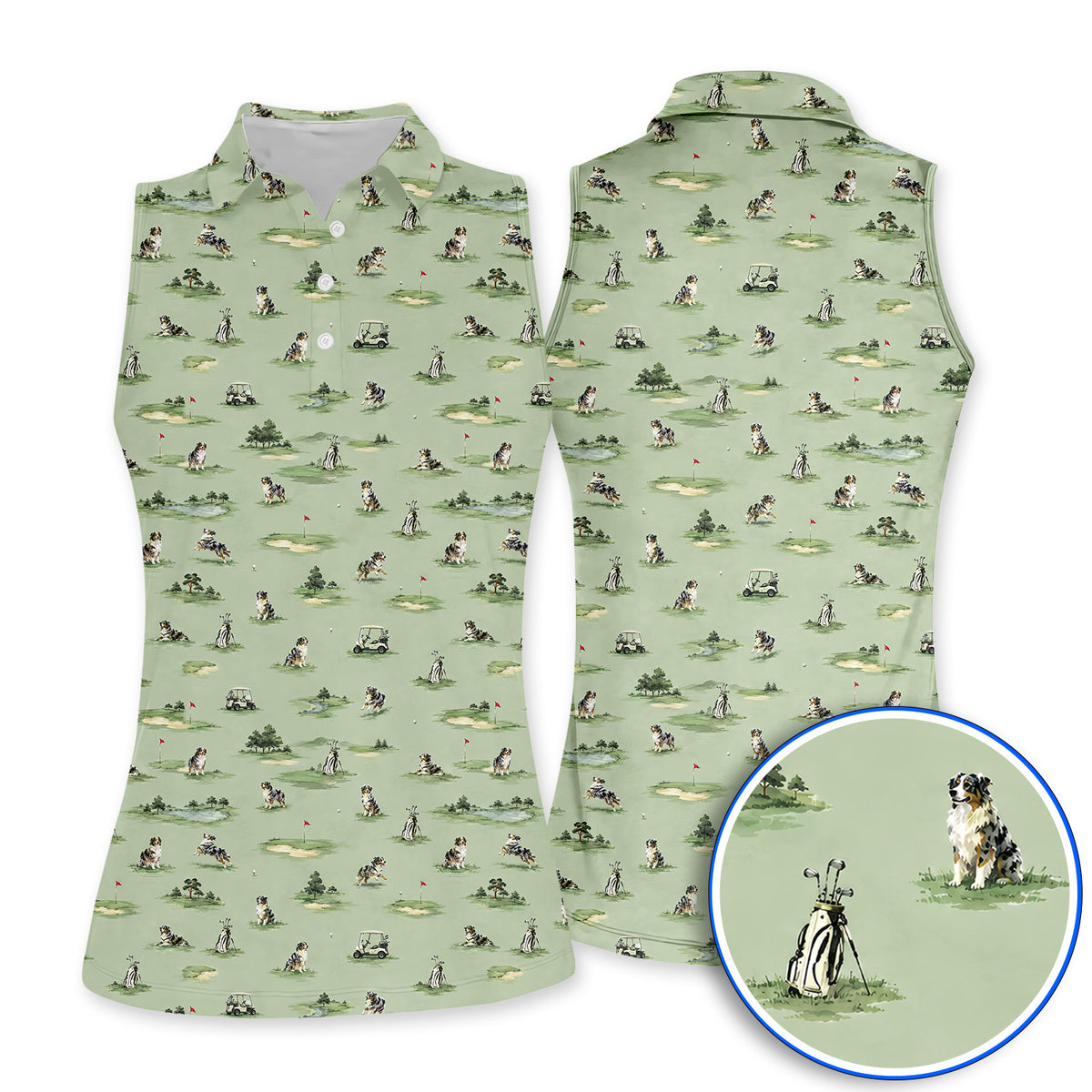 Australian Shepherd Golf Shirt, Aussie Dog Pattern Golf Polos, Funny Golf Gift For Golfer