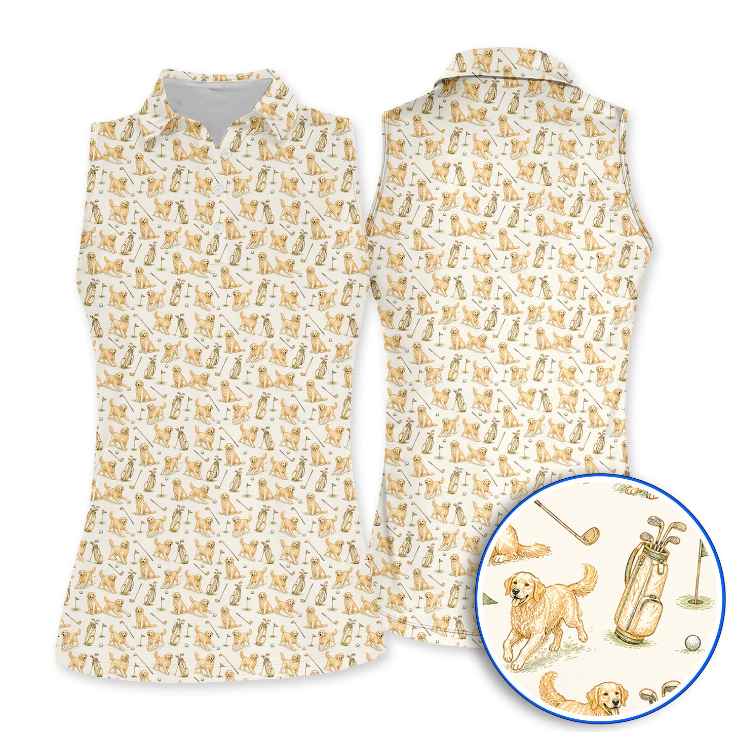 Vintage Golden Retriever Pattern Golf Shirt, Golden Retriever Golf Polos, Perfect Gift For Golf Lovers