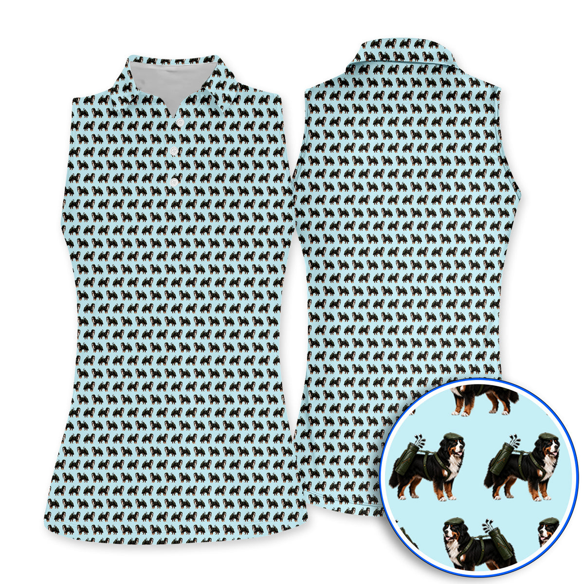 Funny Bernese Mountain Golf Pattern Polos, Bernese Golf Shirt For Dog Lover, Golf Gift For Golfer