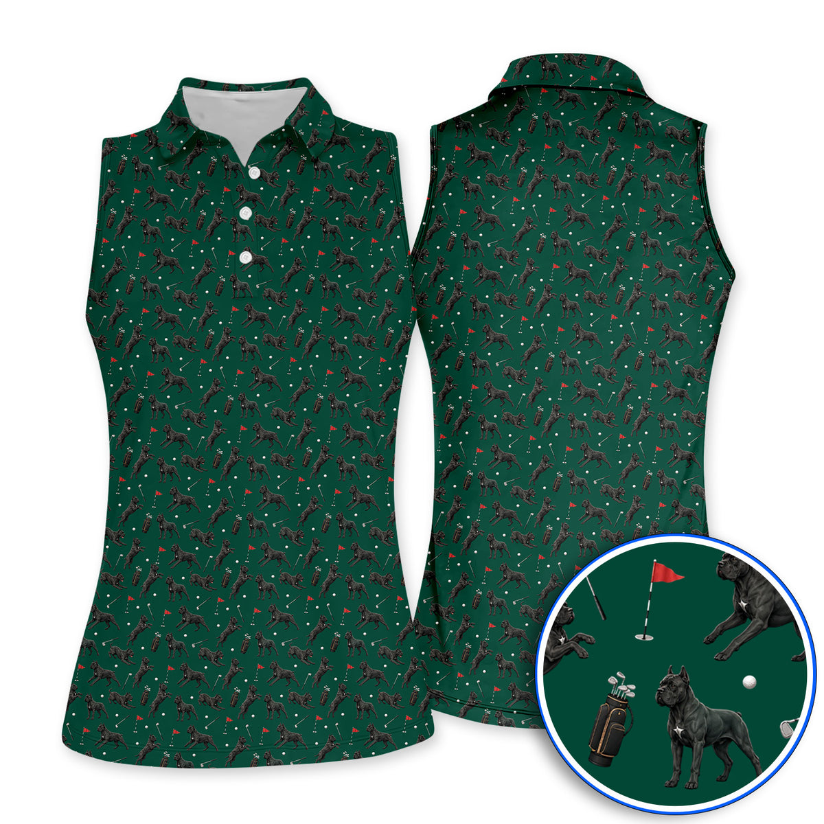 Crazy Cane Corso Pattern Golf Polos, Black Cane Corso Golf Shirt for Dog Lovers, Golf Gift for Golfers