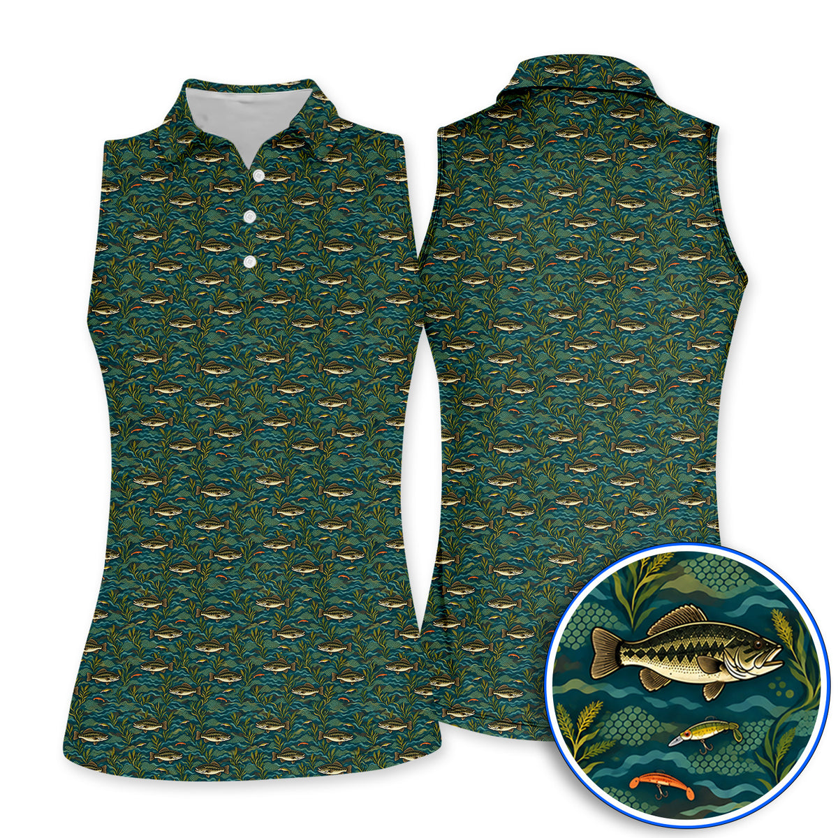Crazy Bass Fishing Golf Shirt, Fishing Bass & Rod Pattern Golf Polos, Golf Gift For Golfers
