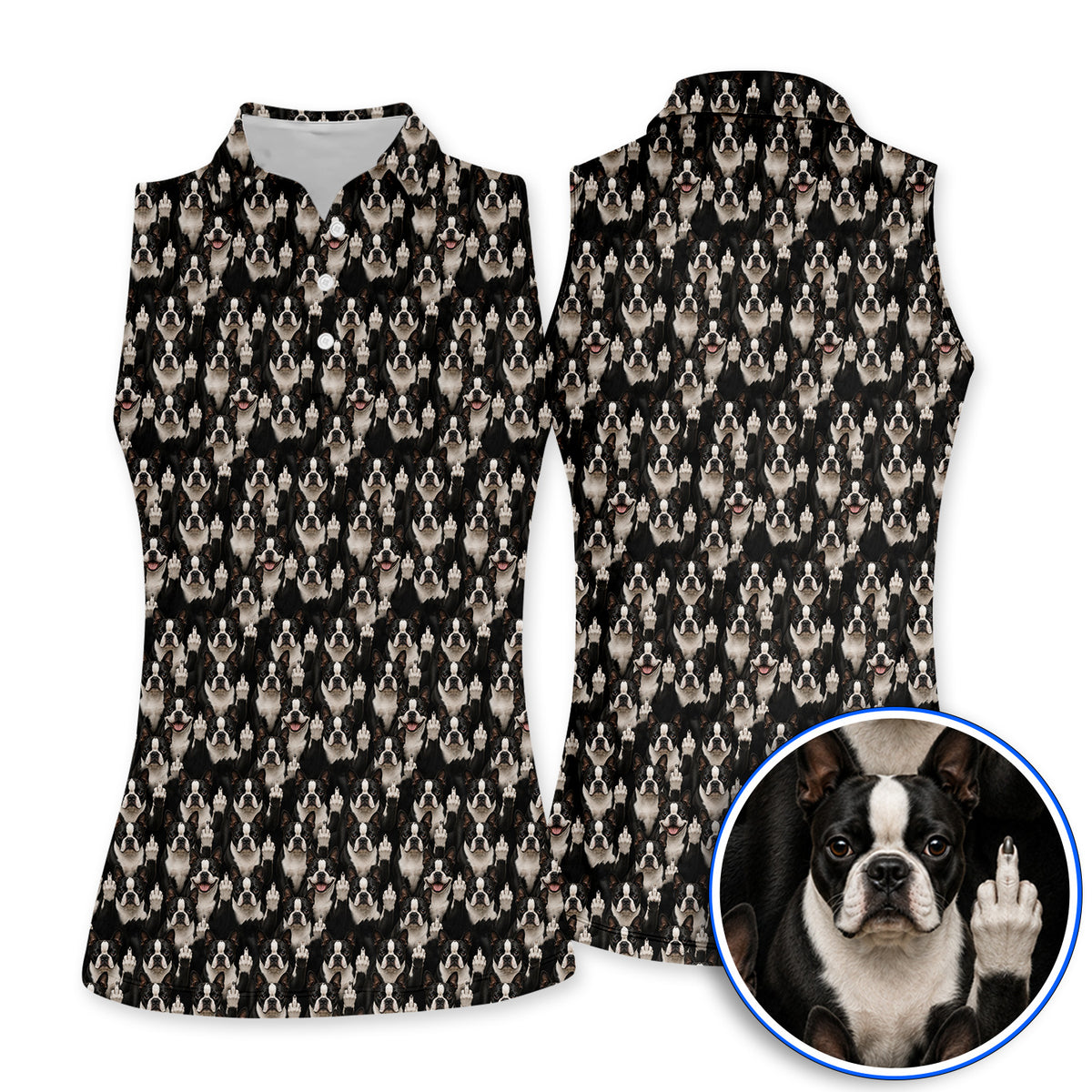 Boston Terrier Pattern Golf Polos, Funny Boston Terrier Golf Shirt, Golf Gift For Golfer