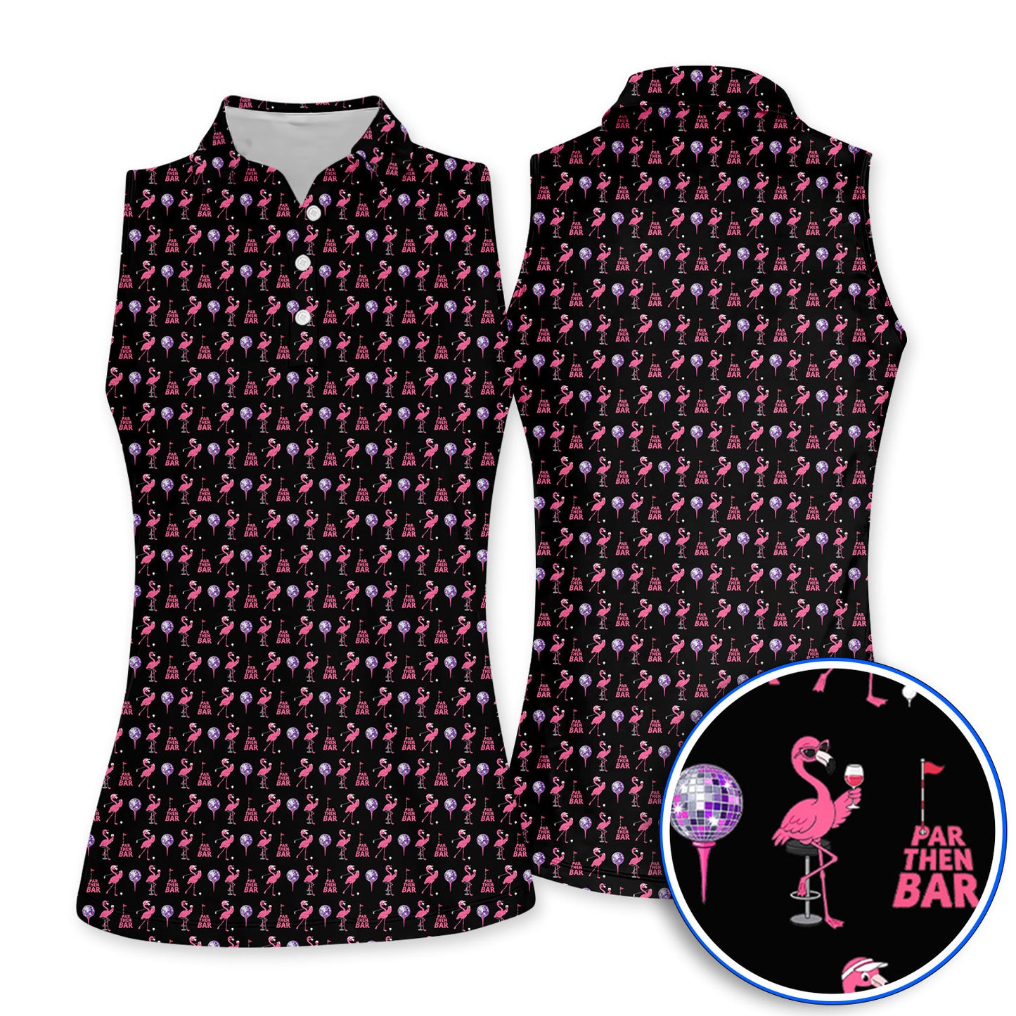 Funny Tropical Flamingo Pattern Golf Shirt, Pink Flamingo Bird Golf Polos, Unique Summer Golf Gift For Golfer