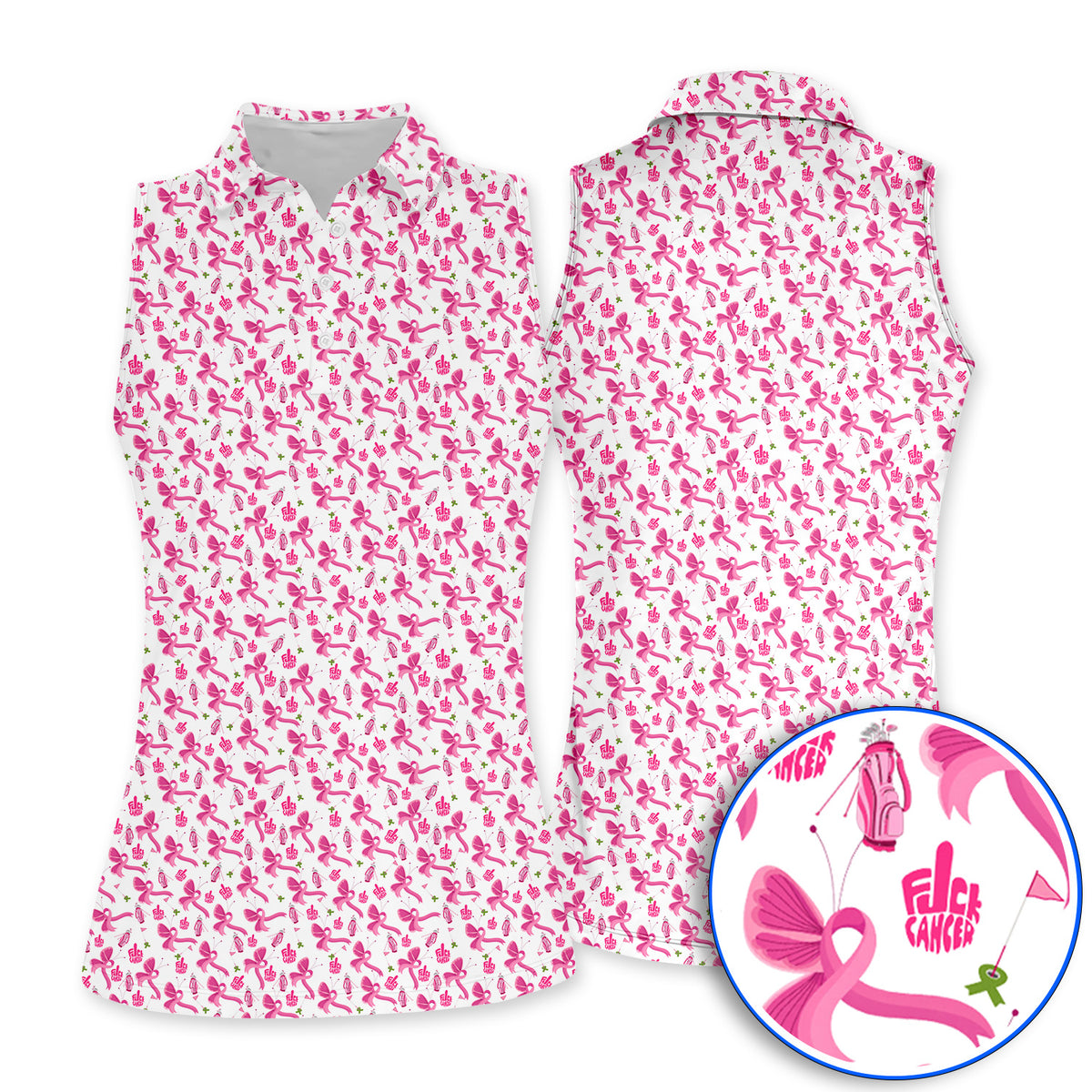 Fight With Every Swing Breast Cancer Awareness Golf Polos, Pink Ribbon & Golf Pattern Shirt, Support Gift for Golfers