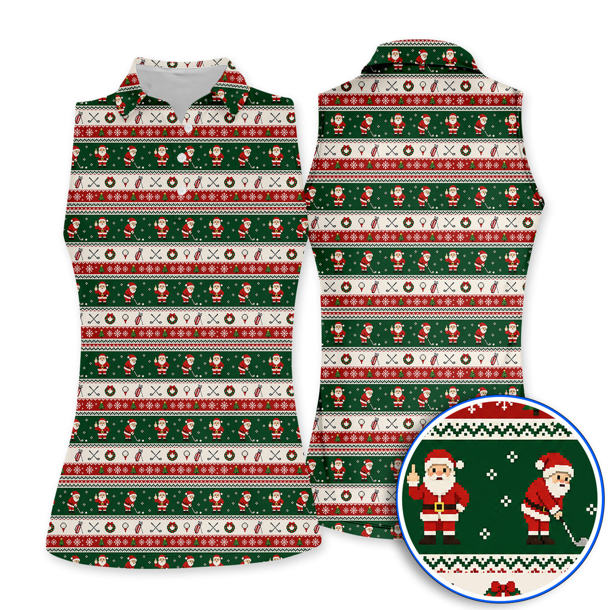Funny Christmas Santa Golf Polos, Ugly Christmas Golf Pattern Shirt, Xmas Gift For Golfer