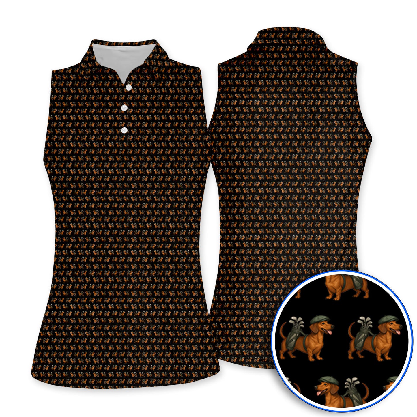 Funny Dachshund Pattern Golf Polos, Crazy Wiener Dog Golf Shirt For Men, Golf Shirt For Golfer