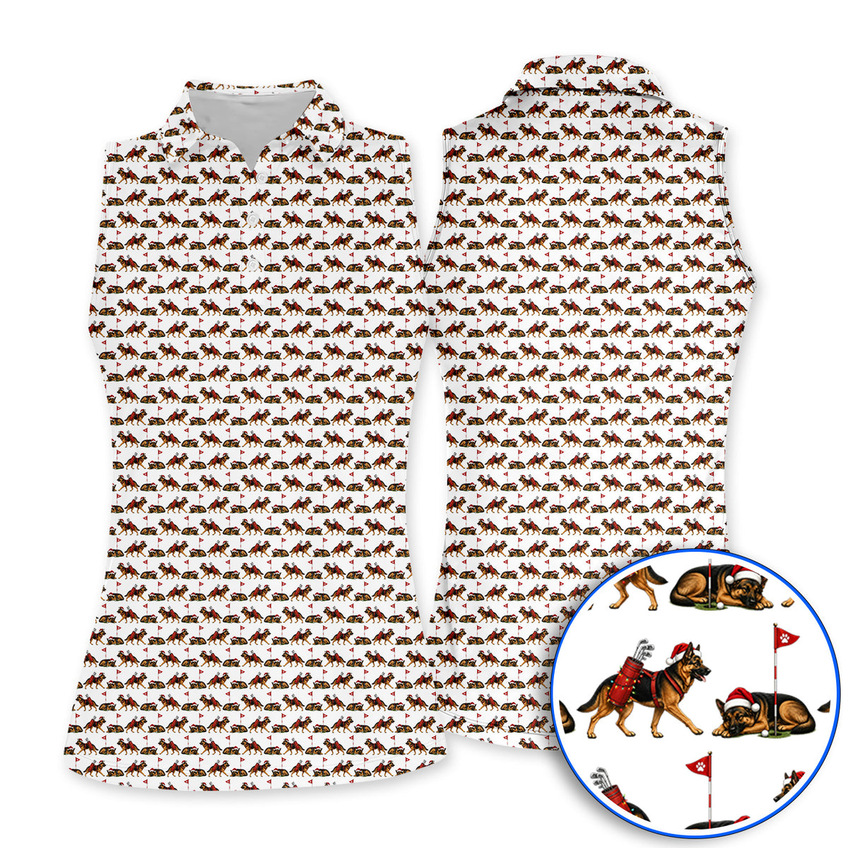 German Shepherd Christmas Golf Shirt, German Shepherd Pattern Golf Polos, Holiday Golf Gift for Dog Lovers