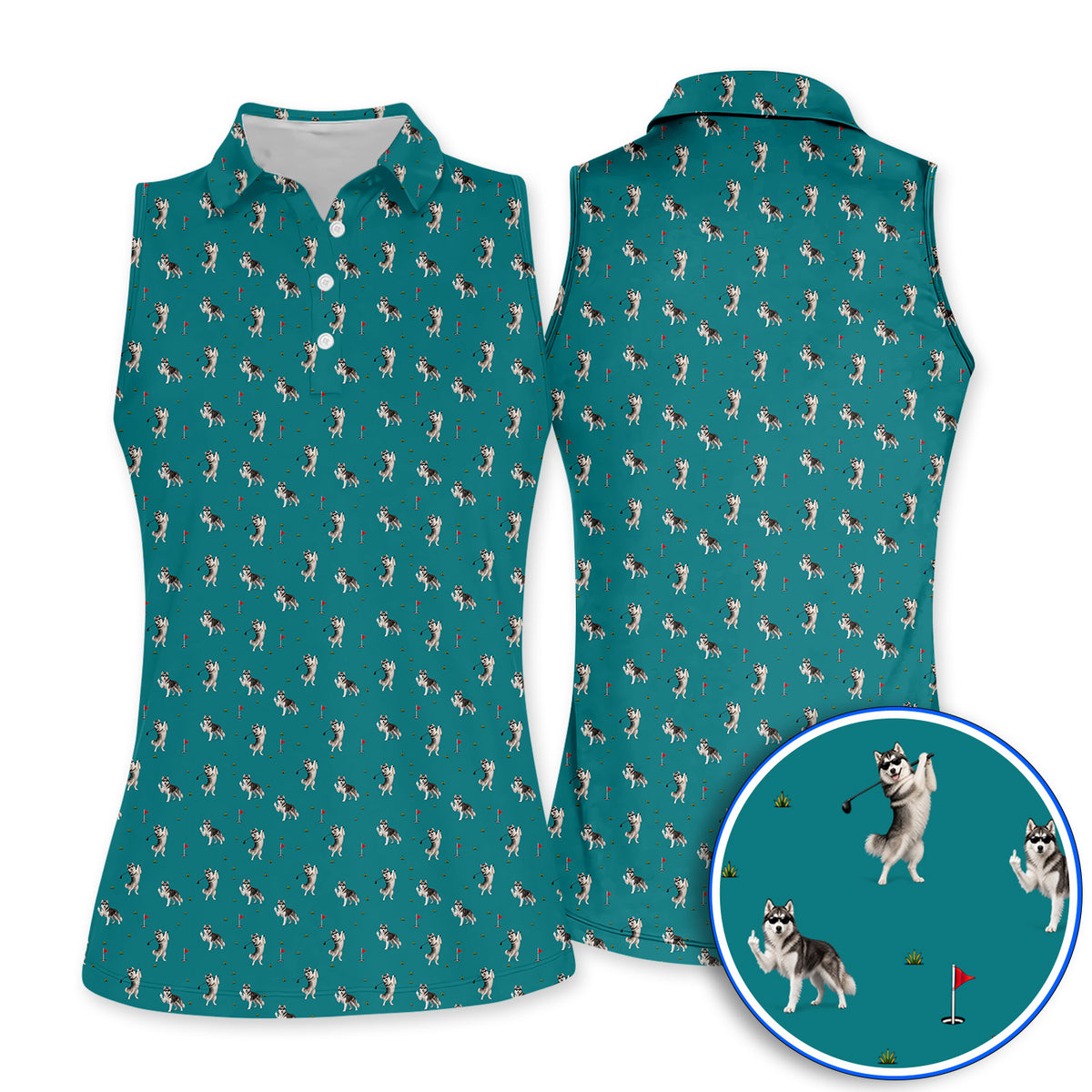 Husky Sibir Golf Polos, Husky Pattern Golf Shirt For Golfer, Funny Golf Gift For Dog Lover