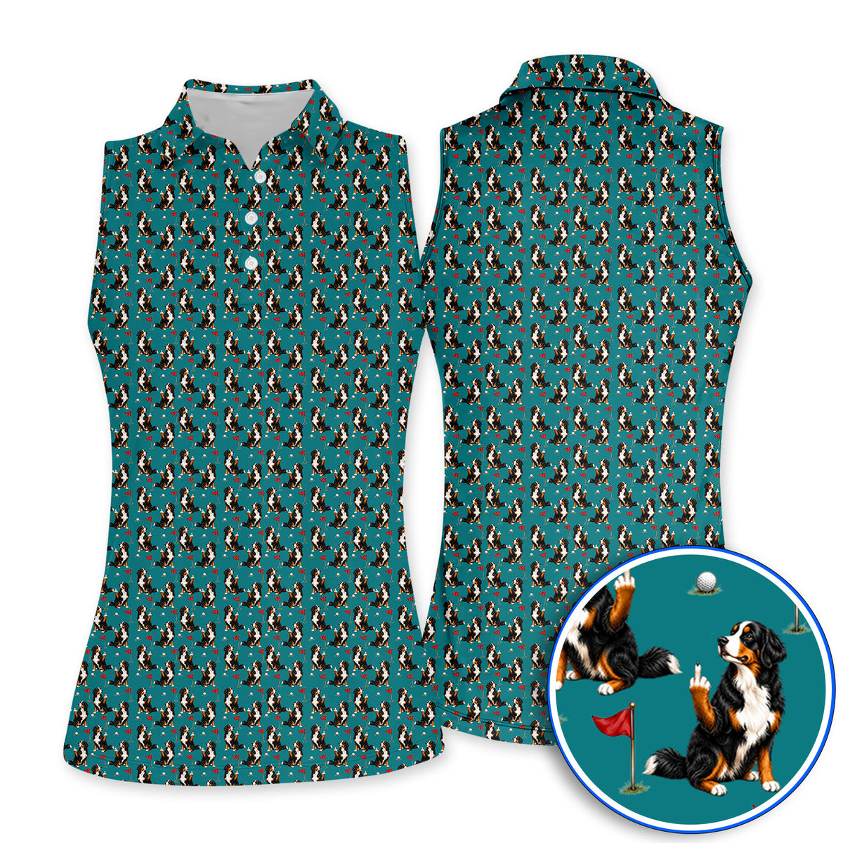 Bernese Mountain Dog Golf Pattern Polos, Bernese Golf Shirt, Funny Dog Lover Golf Gift