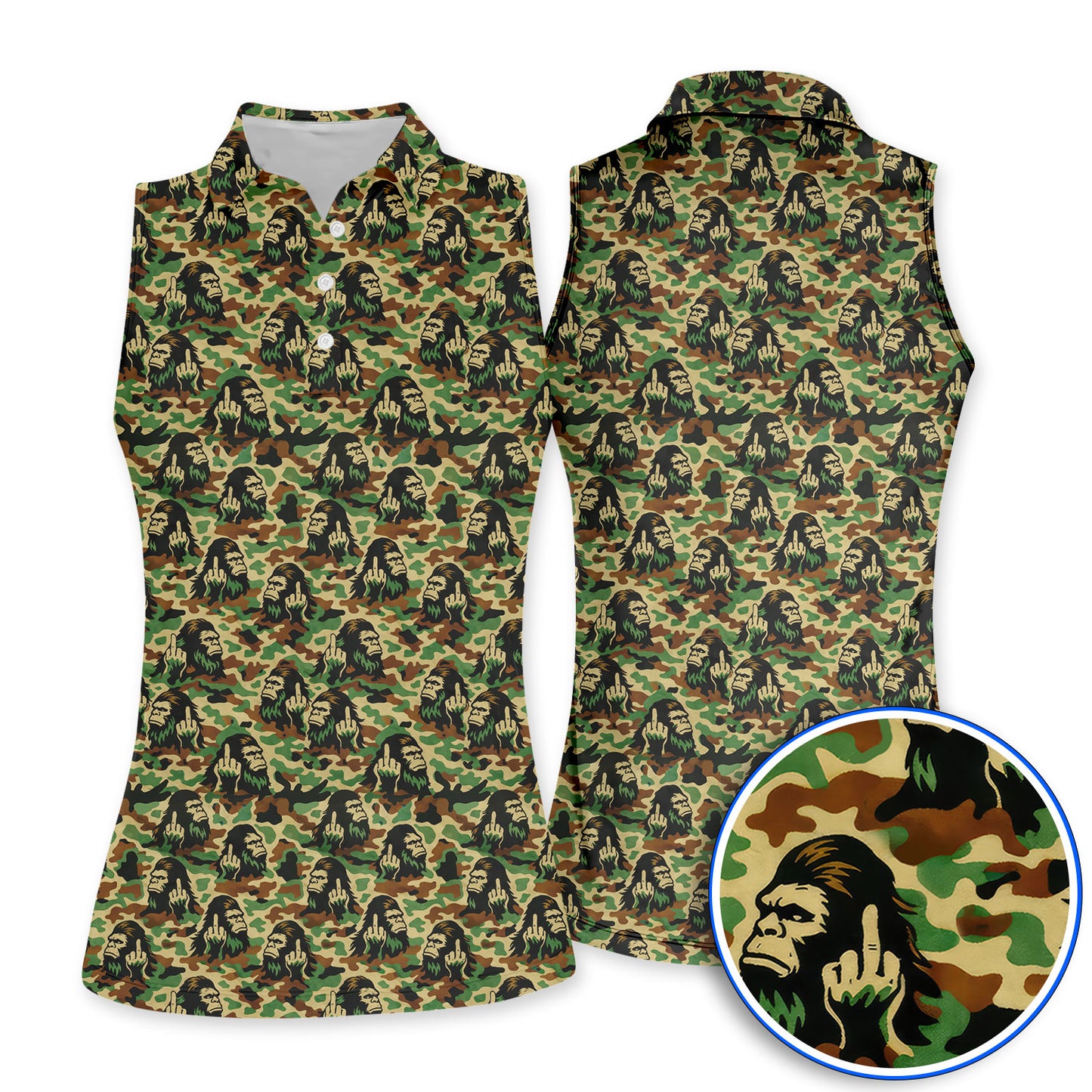 Funny Bigfoot Camo Pattern Golf Polos, Sasquatch Golf Shirt For Golfer, Crazy Golf Shirts For Men