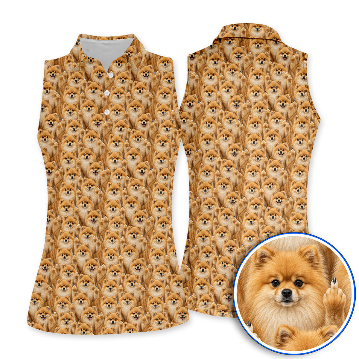 Crazy Pomeranian Pattern Golf Polos, Pomeranian Dog Golf Shirt, Golf Gift For Golfer