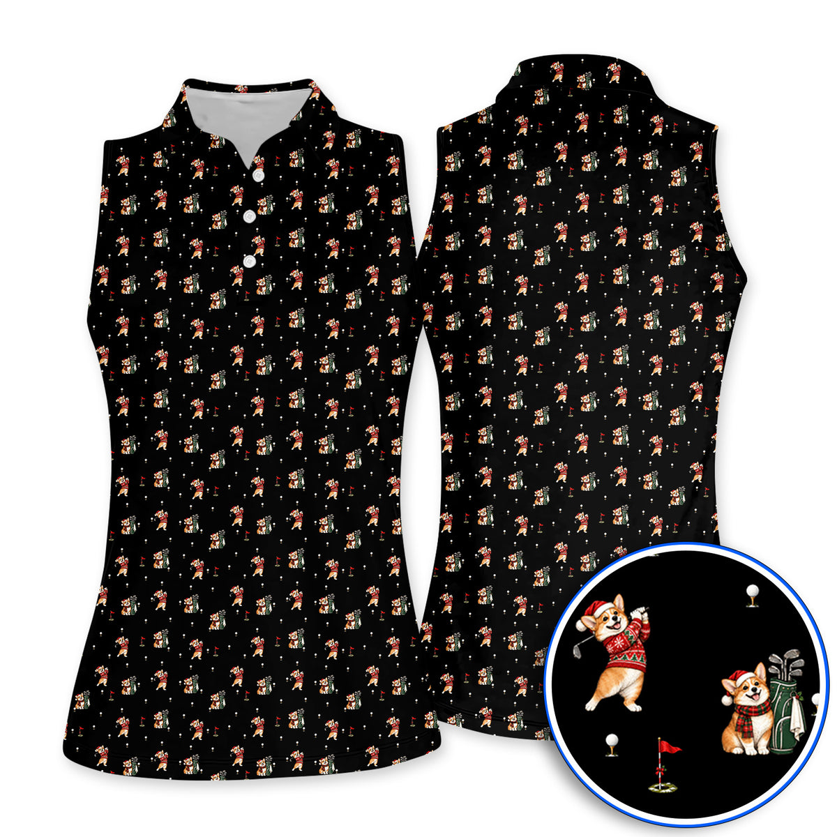 Crazy Corgi Christmas Golf Polos, Xmas Corgi Pattern Golf Shirt, Golf Gift For Golfers