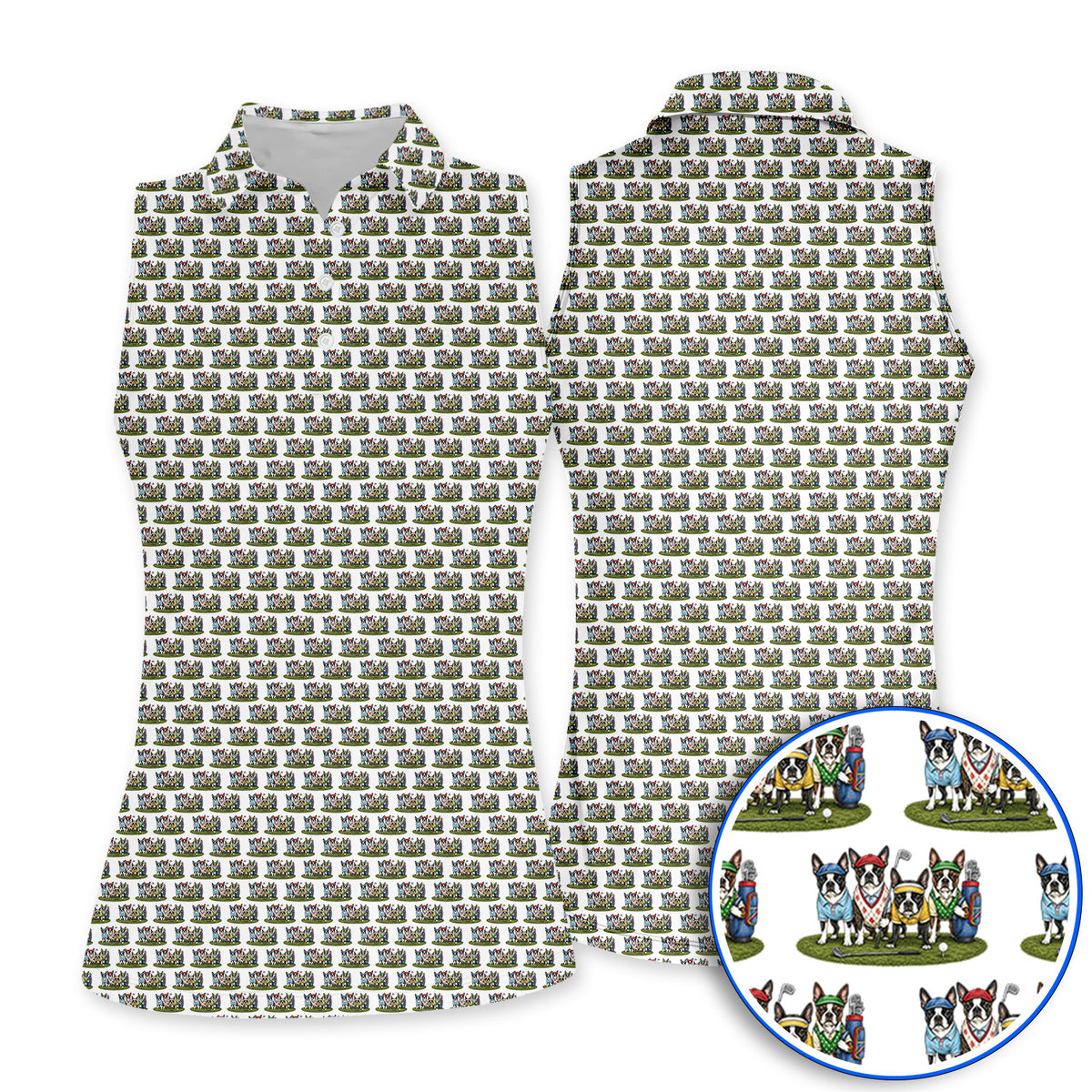 Boston Terrier Golf Pattern Polos, Funny Golfing Boston Terrier Shirt, Dog Lover Golf Gift