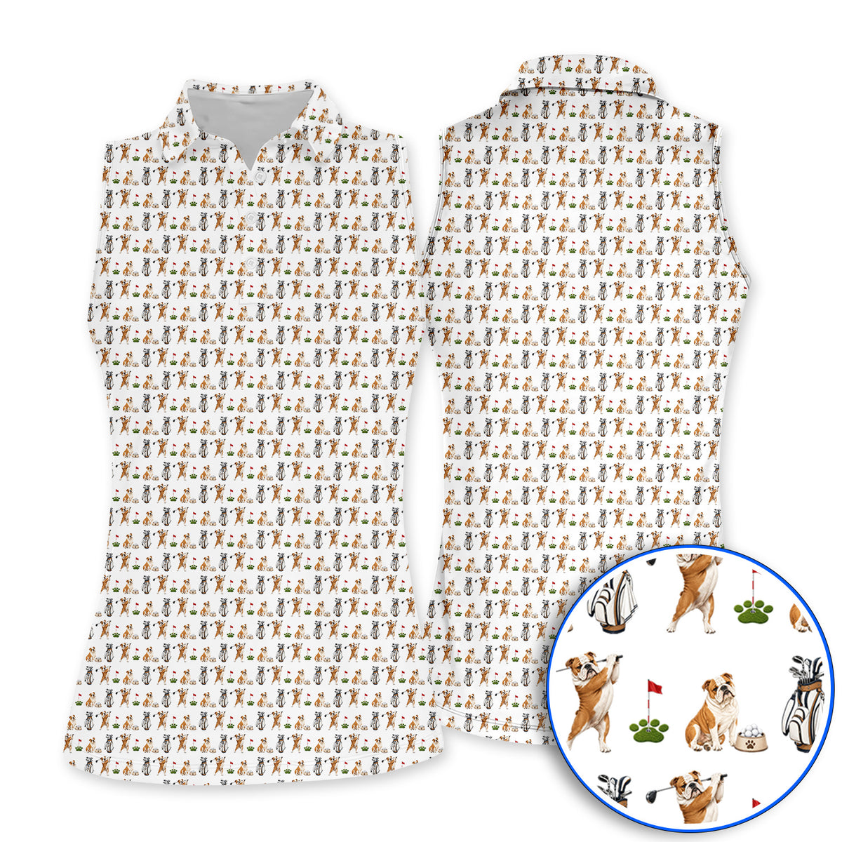 Bulldog Golf Pattern Polos, English Bulldog Golf Shirt, Funny Dog Golf Gift