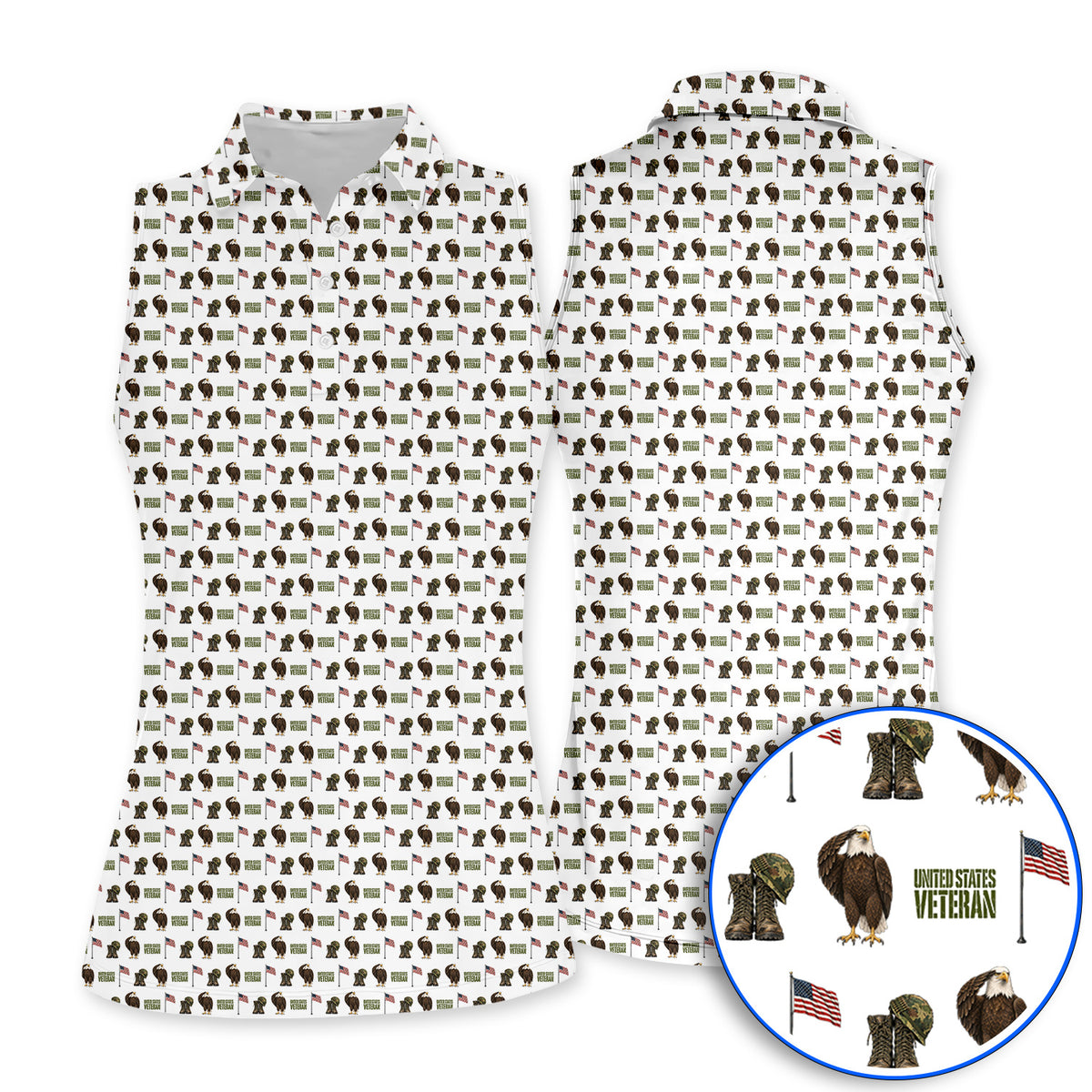 United States Veteran Pattern Golf Shirt, American Eagle & Military Tribute Golf Polos, Patriotic USA Veteran Gift for Golfers
