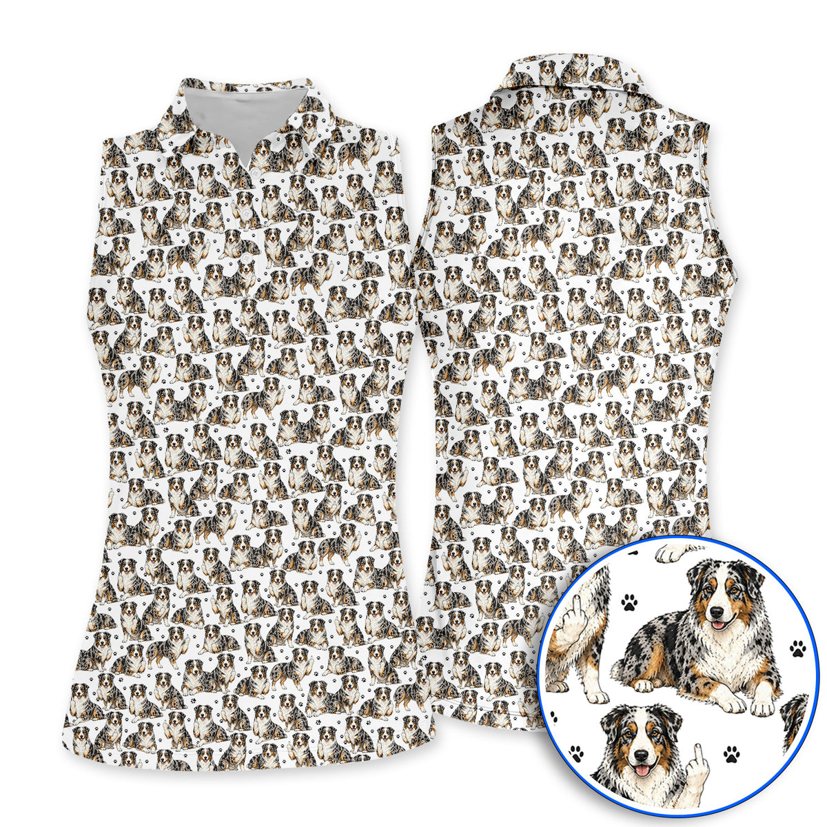 Australian Shepherd Golf Polos, Funny Blue Merle Aussie Pattern Golf Shirt, Golf Gift For Golfer