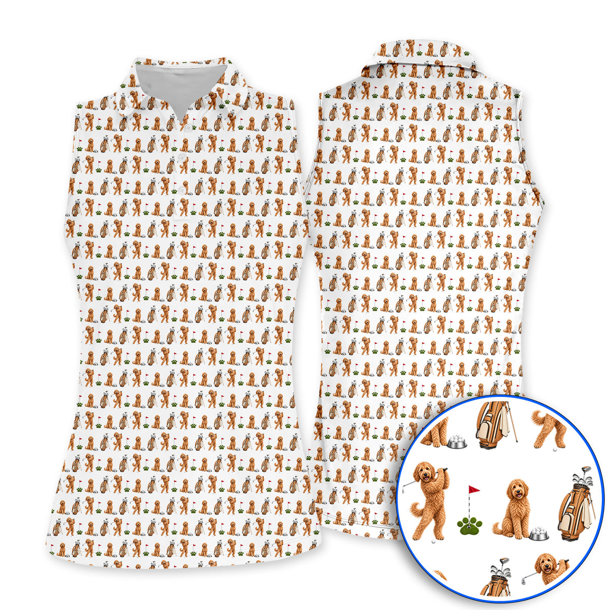 Goldendoodle Golf Polos, Dog Pattern Golf Shirt, Funny Golf Gift For Golfers