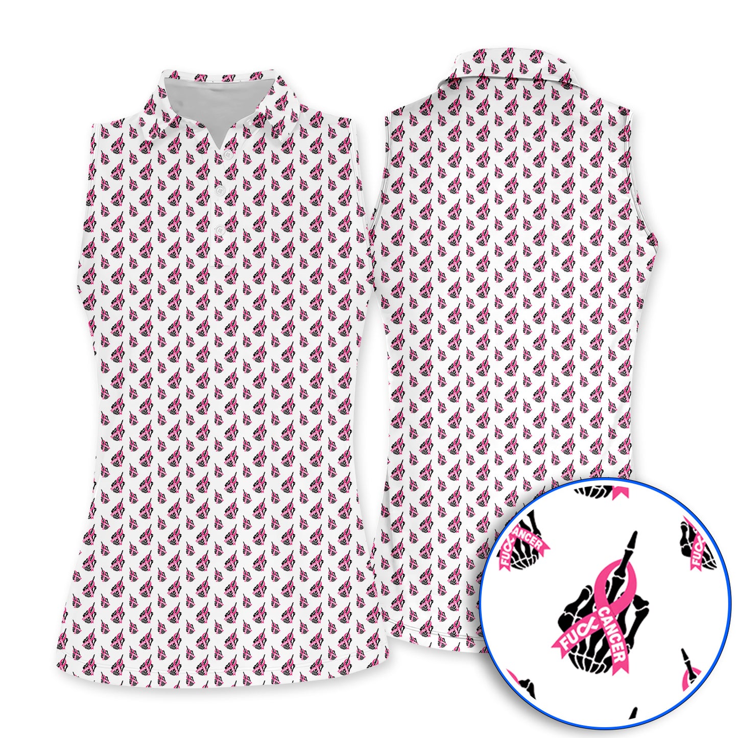 Breast Cancer Awareness Golf Polos, Pink Ribbon Pattern Golf Shirt For Breast Cancer Support, Golf Gift For Golfer